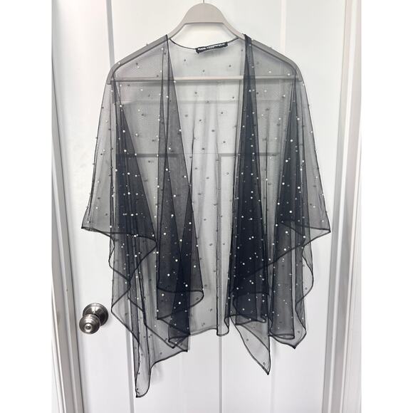 Karl Lagerfeld Paris Women's Embellished Tulle Stole Wrap Sheer Black One Size‎ - Picture 2 of 11
